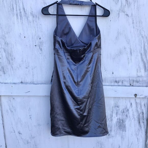 Y2K Vintage BCX Silver Satin Halter Dress 3 S Women Prom Petal Coquette Grunge - Picture 4 of 8